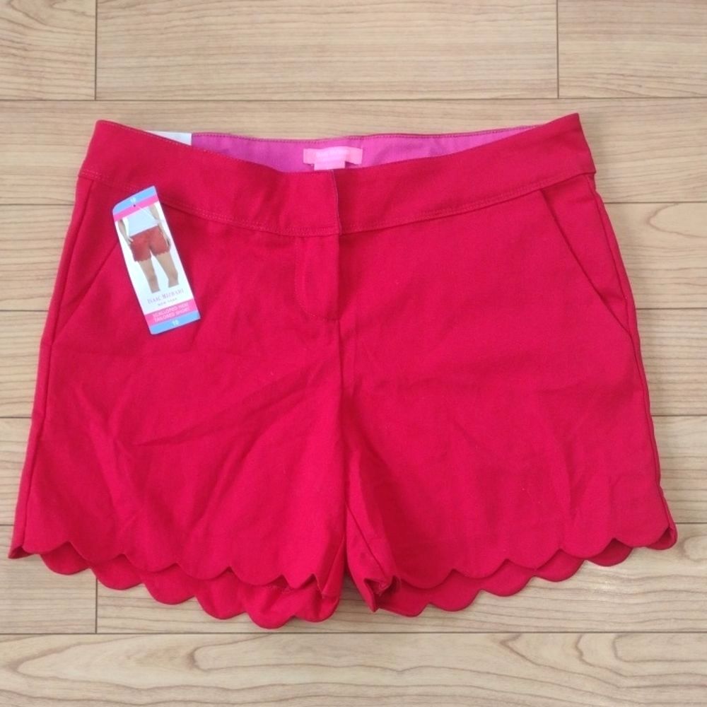 Isaac Mizrahi Red Scalloped Hem Shorts Size 10 New